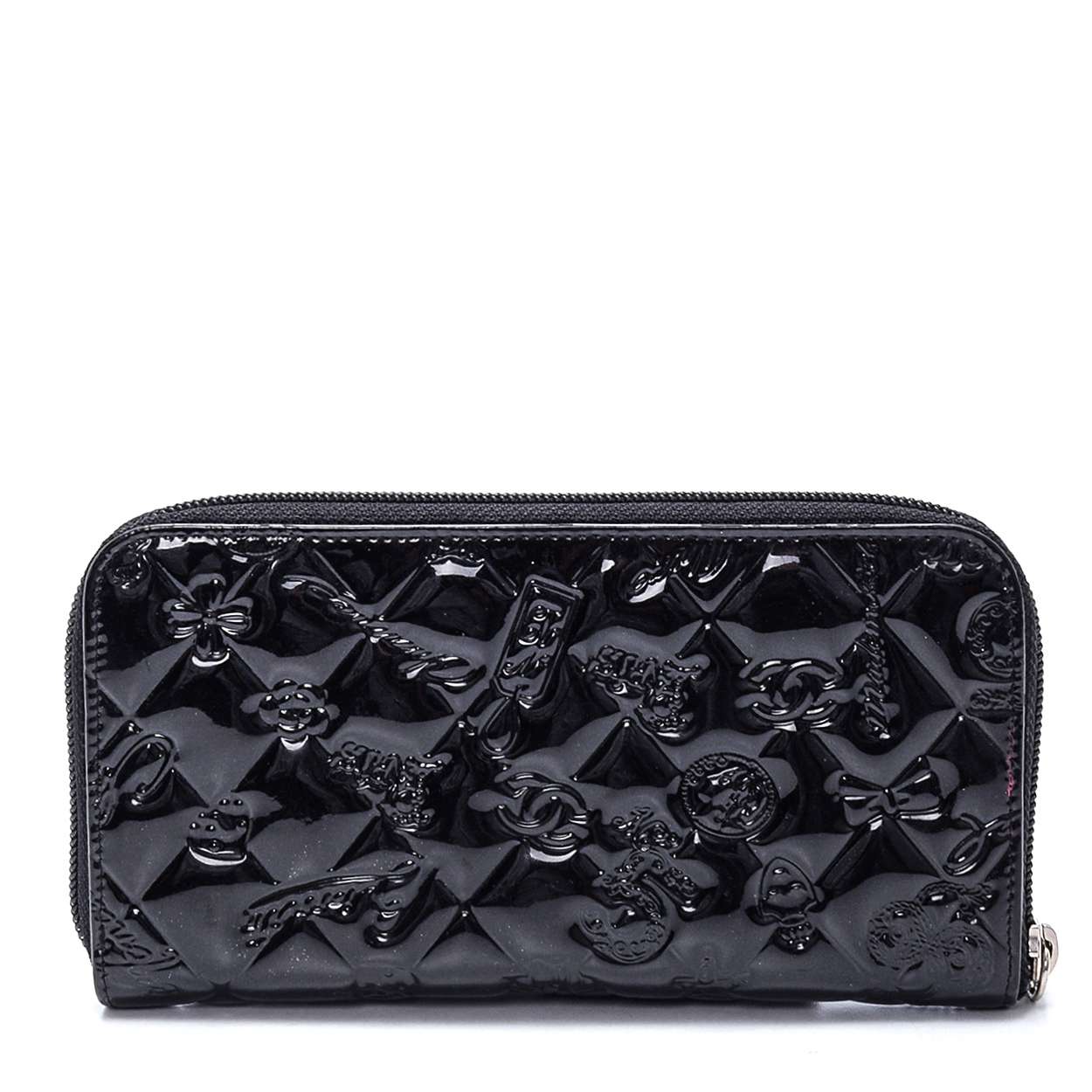 Chanel - Black Patent Leather Icon Symbols Quilted Wallet